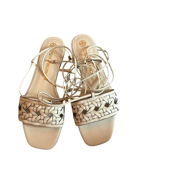 NWT Tory Burch Basket-Weave Espadrille Lave Tie Up Sandals - Picture 8 of 11